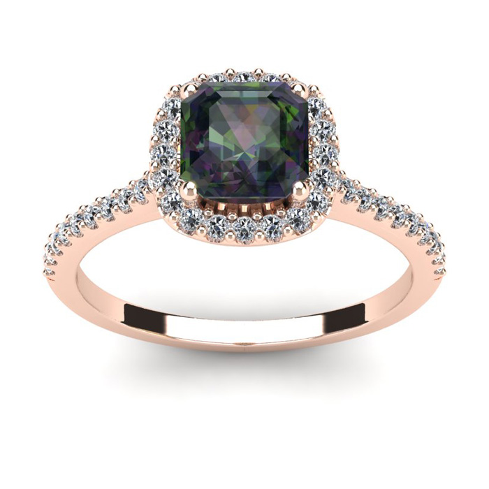 1.5 Carat Cushion Cut Mystic Topaz & Halo Diamond Ring in 14K Rose Gold (3.6 g),  by SuperJeweler