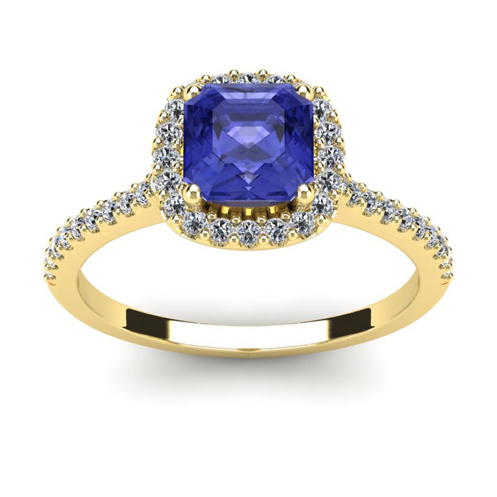 1 1/3 Carat Cushion Cut Tanzanite & Halo Diamond Ring in 14K Yellow Gold (3.6 g),  by SuperJeweler