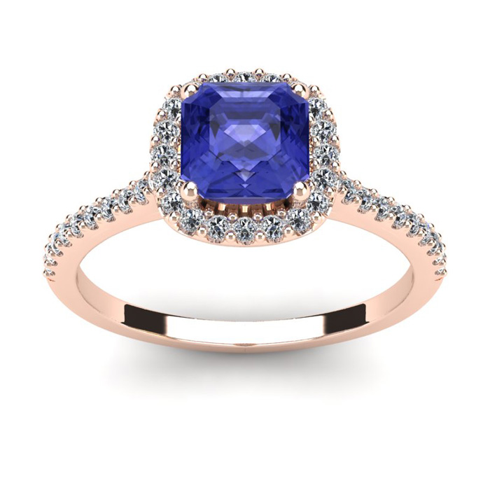 1 1/3 Carat Cushion Cut Tanzanite & Halo Diamond Ring in 14K Rose Gold (3.6 g),  by SuperJeweler