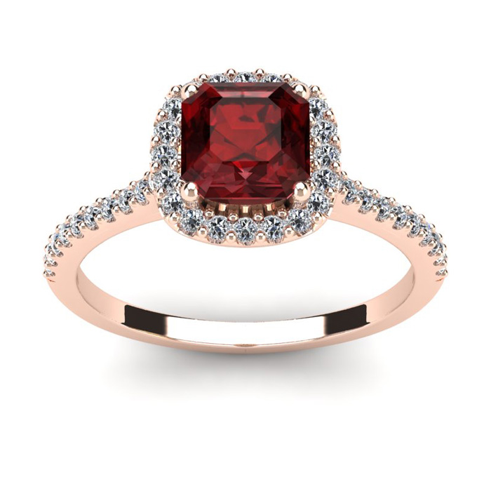 1.5 Carat Cushion Cut Garnet & Halo Diamond Ring in 14K Rose Gold (3.6 g),  by SuperJeweler