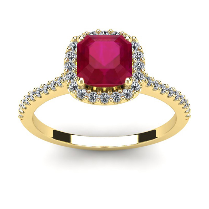 1 3/4 Carat Cushion Cut Ruby & Halo Diamond Ring in 14K Yellow Gold (3.6 g),  by SuperJeweler