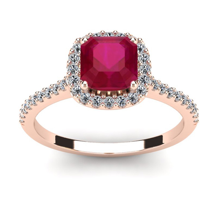 1 3/4 Carat Cushion Cut Ruby & Halo Diamond Ring in 14K Rose Gold (3.6 g),  by SuperJeweler