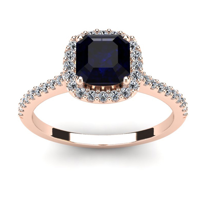 1.5 Carat Cushion Cut Sapphire & Halo Diamond Ring in 14K Rose Gold (3.6 g),  by SuperJeweler