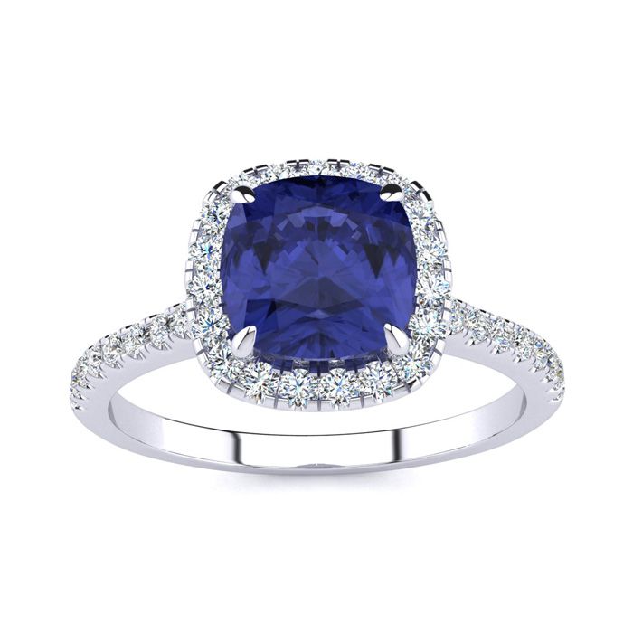 2 Carat Cushion Cut Tanzanite & Halo Diamond Ring in 14K White Gold (3.9 g),  by SuperJeweler