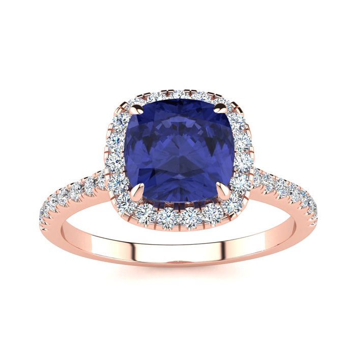 2 Carat Cushion Cut Tanzanite & Halo Diamond Ring in 14K Rose Gold (3.9 g),  by SuperJeweler