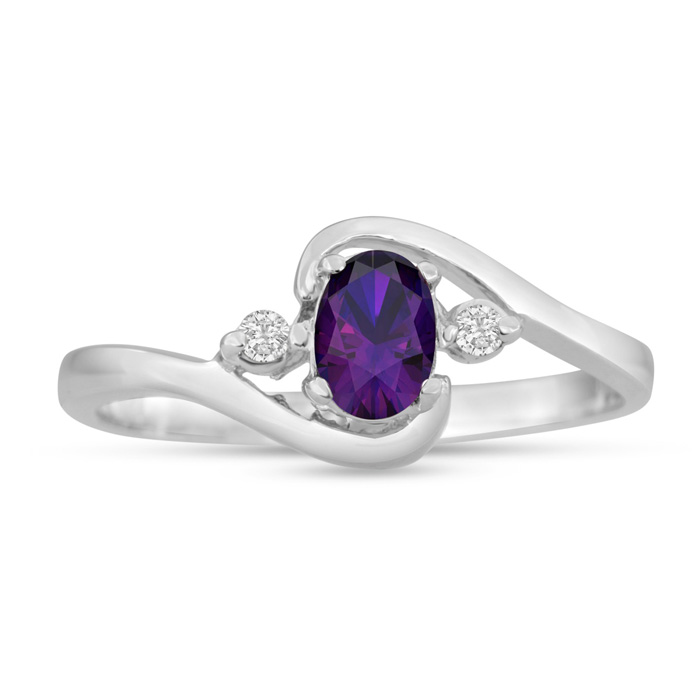 1/2 Carat Amethyst & Diamond Ring in 14K White Gold (1.6 g), G/H Color by SuperJeweler