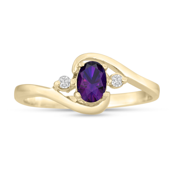 1/2 Carat Amethyst & Diamond Ring in 14K Yellow Gold (1.6 g), G/H Color by SuperJeweler