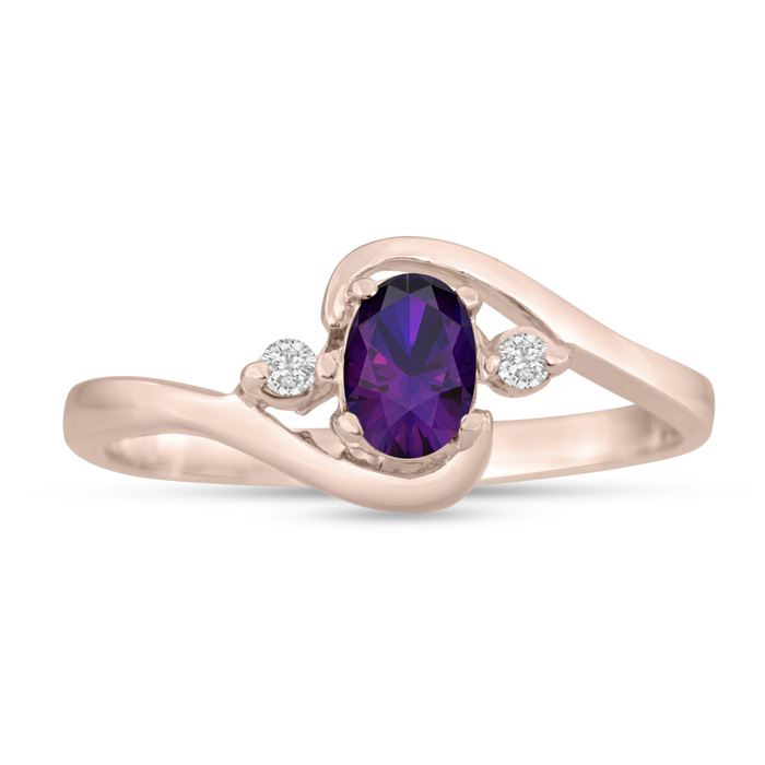 1/2 Carat Amethyst & Diamond Ring in 14K Rose Gold (1.6 g), G/H Color by SuperJeweler