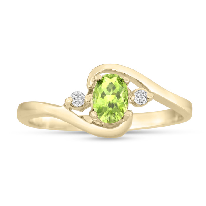 1/2 Carat Peridot & Diamond Ring in 14K Yellow Gold (1.6 g), G/H Color by SuperJeweler