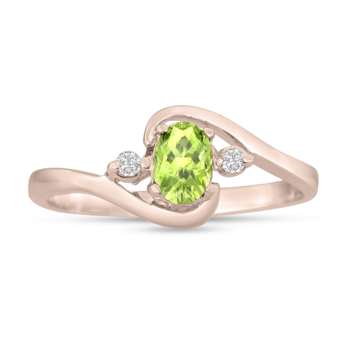 1/2 Carat Peridot & Diamond Ring in 14K Rose Gold (1.6 g), G/H Color by SuperJeweler