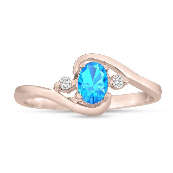 1/2 Carat Blue Topaz & Diamond Ring in 14K Rose Gold (1.6 g), G/H Color by SuperJeweler