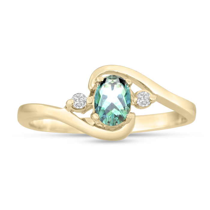 1/2 Carat Green Amethyst & Diamond Ring in 14K Yellow Gold (1.6 g), G/H Color by SuperJeweler