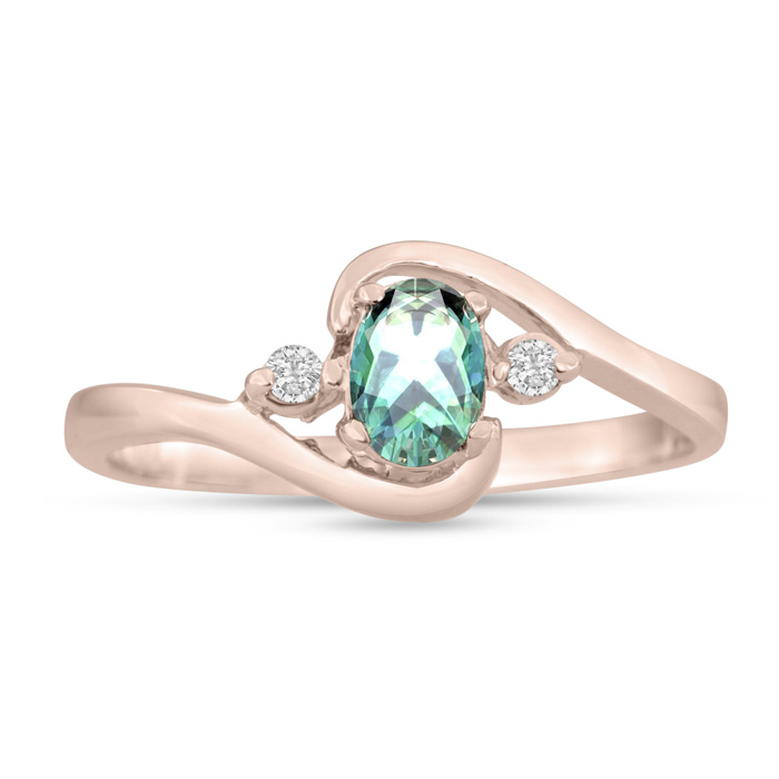 1/2 Carat Green Amethyst & Diamond Ring in 14K Rose Gold (1.6 g), G/H Color by SuperJeweler