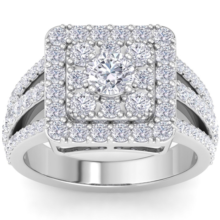 1 3/4 Carat Princess Cut Style Halo Diamond Engagement Ring in 14k White Gold (8.5 g) (, SI2-I1) by SuperJeweler