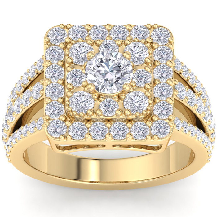 1 3/4 Carat Princess Cut Style Halo Diamond Engagement Ring in 14k Yellow Gold (8.5 g) (, SI2-I1) by SuperJeweler