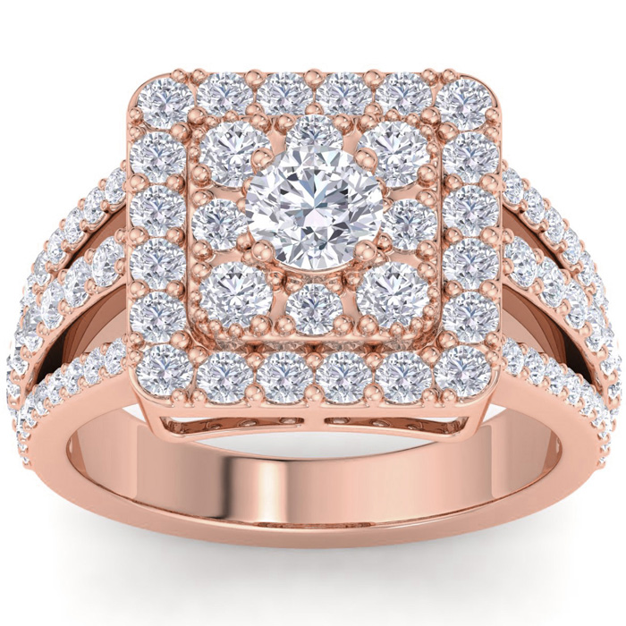 1 3/4 Carat Princess Cut Style Halo Diamond Engagement Ring in 14k Rose Gold (8.5 g) (, SI2-I1) by SuperJeweler