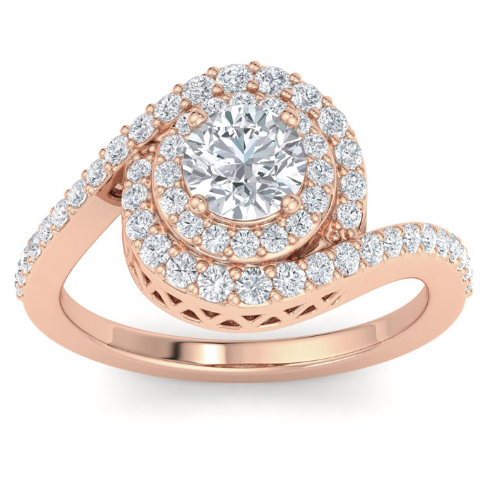 1.5 Carat Swirl Halo Diamond Engagement Ring in 14k Rose Gold (4.7 g) (, I1-I2 Clarity Enhanced) by SuperJeweler