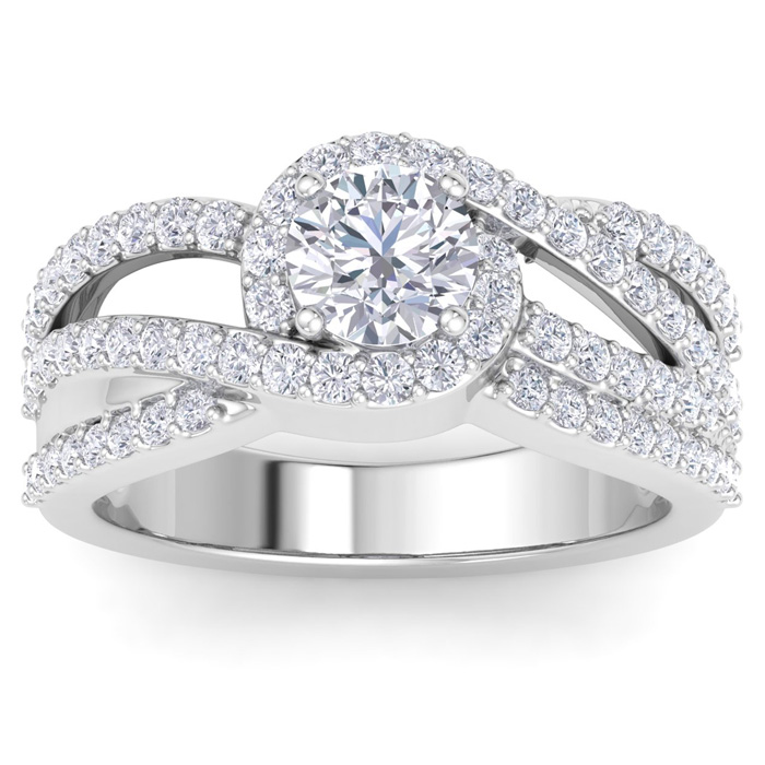 1.5 Carat Triple Band Halo Diamond Engagement Ring in 14k White Gold (6.5 g) (, I1-I2 Clarity Enhanced) by SuperJeweler