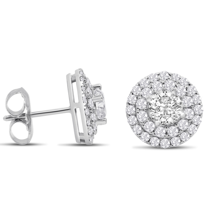 14K White Gold (4.2 g) 3 Carat Diamond Halo Stud Earrings by Supe