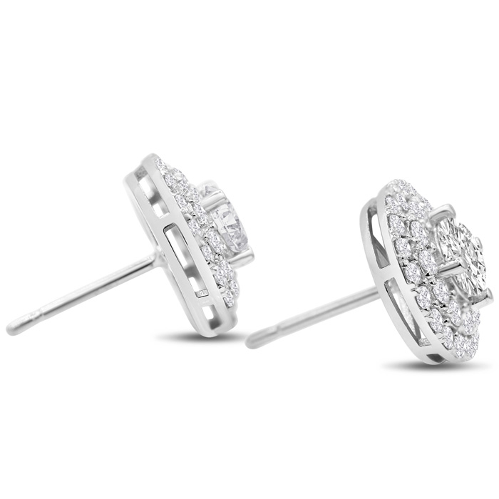 Diamond Stud Earrings | 14K White Gold 3 Carat Diamond Halo Stud 