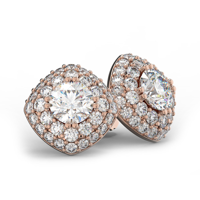 14K Rose Gold (4 g) 3 Carat Diamond Cushion Cut Halo Stud Earrings by SuperJeweler