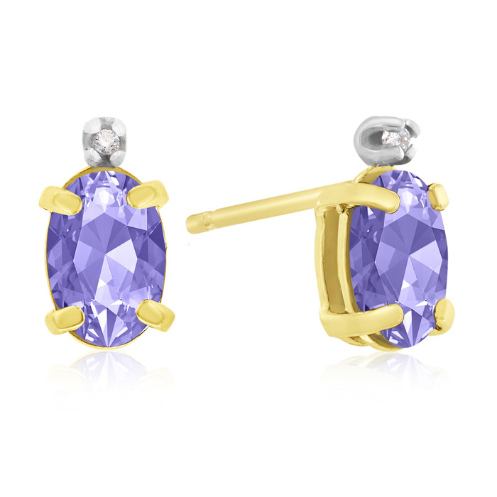 1.25 Carat Oval Tanzanite & Diamond Earrings in 14k Yellow Gold,  by SuperJeweler