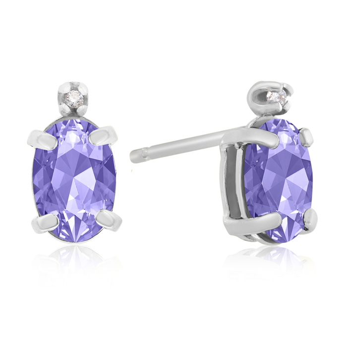 1.25 Carat Oval Tanzanite & Diamond Earrings in 14k White Gold,  by SuperJeweler