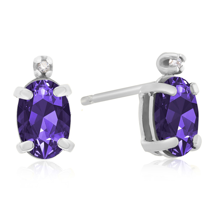 1.25 Carat Oval Amethyst & Diamond Earrings in 14k White Gold,  by SuperJeweler