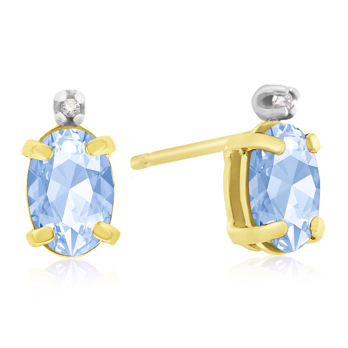 1.25 Carat Oval Blue Topaz & Diamond Earrings in 14k Yellow Gold,  by SuperJeweler