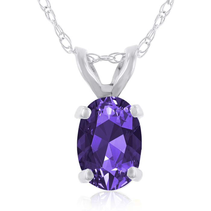 .40 Carat Oval Shaped Amethyst Pendant Necklace in 14k White Gold (0.7 g), 18 Inches by SuperJeweler