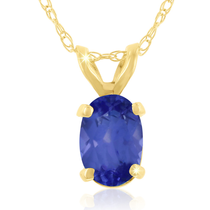 .40 Carat Oval Shaped Tanzanite Pendant Necklace In 14k Yellow Gold (0.7 G), 18 Inches By SuperJeweler