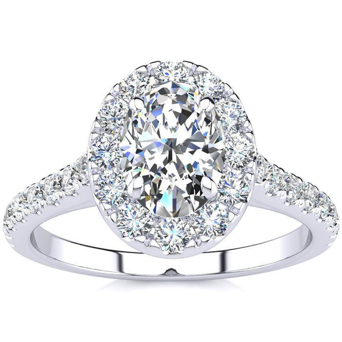 1.5 Carat Oval Shape Halo Diamond Engagement Ring in 14k White Gold (4.50 g) (  SI2-I1)  Size 8.5 by SuperJeweler