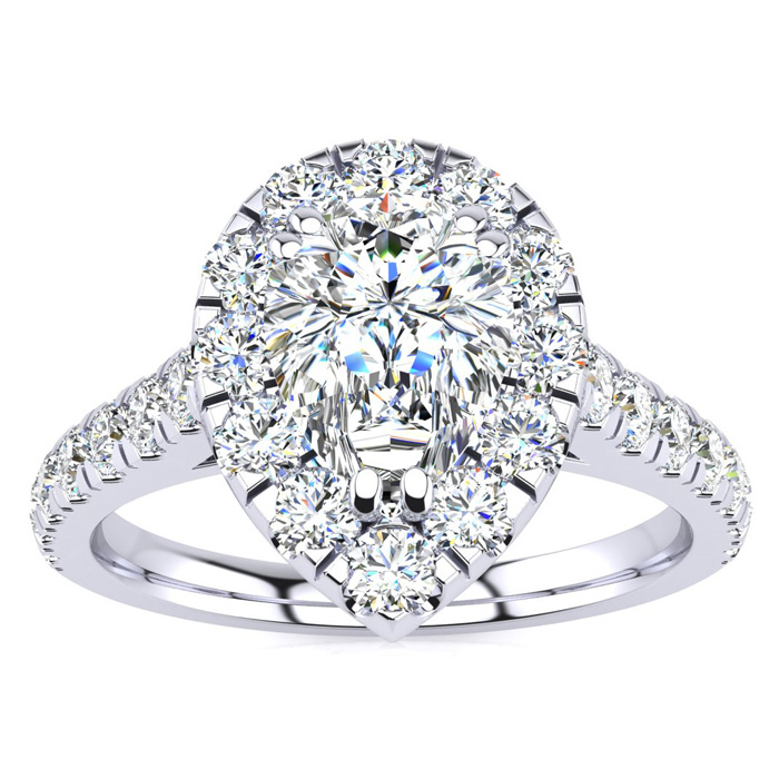 1 Carat Pear Shape Halo Diamond Engagement Ring in 14k White Gold (, SI2-I1) by SuperJeweler