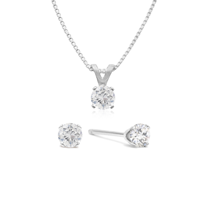 1/4 Carat Diamond Stud Earrings and Necklace in Solid Sterling Silver