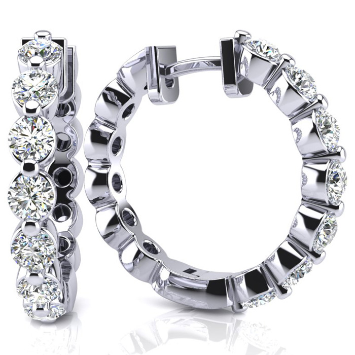 3/4 Carat Diamond Hoop Earrings in 14K White Gold,  by SuperJeweler