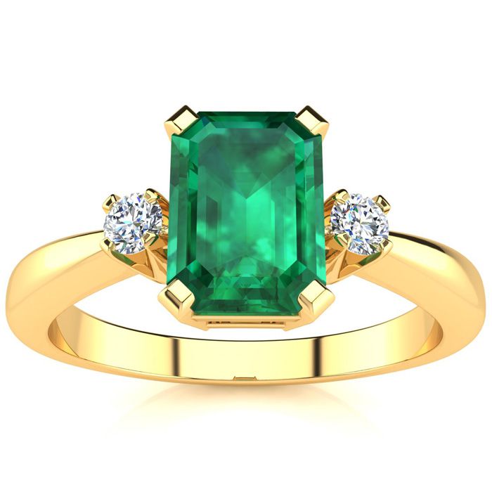 2.50 Carat Emerald Cut & Diamond Ring Crafted in Solid 14K Yellow Gold,  by SuperJeweler