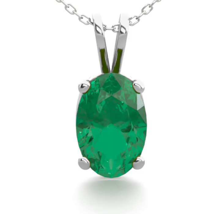 1/2 Carat Oval Shape Emerald Necklace In Sterling Silver, 18 Inch Chain By SuperJeweler