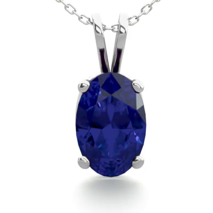 1/2 Carat Oval Shape Sapphire Necklace in Sterling Silver, 18 Inches by SuperJeweler