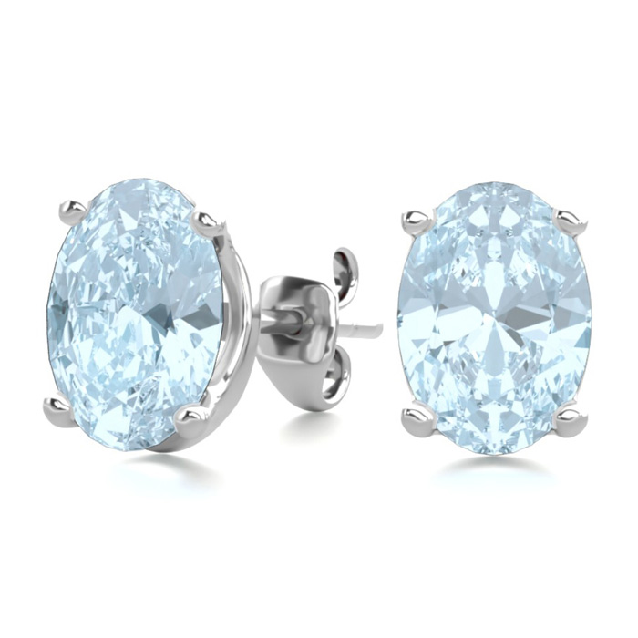 1.5 Carat Oval Shape Aquamarine Stud Earrings in Sterling Silver by SuperJeweler