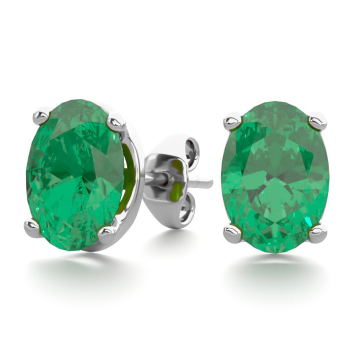 1.5 Carat Oval Shape Emerald Stud Earrings in Sterling Silver by SuperJeweler