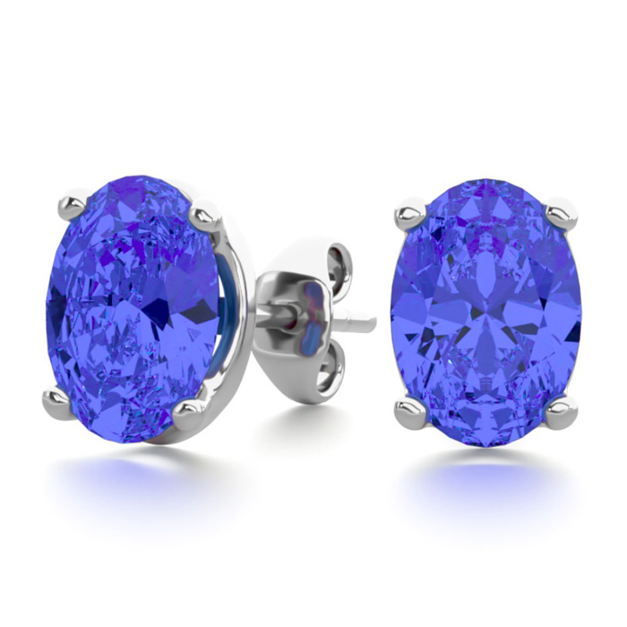 2 Carat Oval Shape Tanzanite Stud Earrings In Sterling Silver