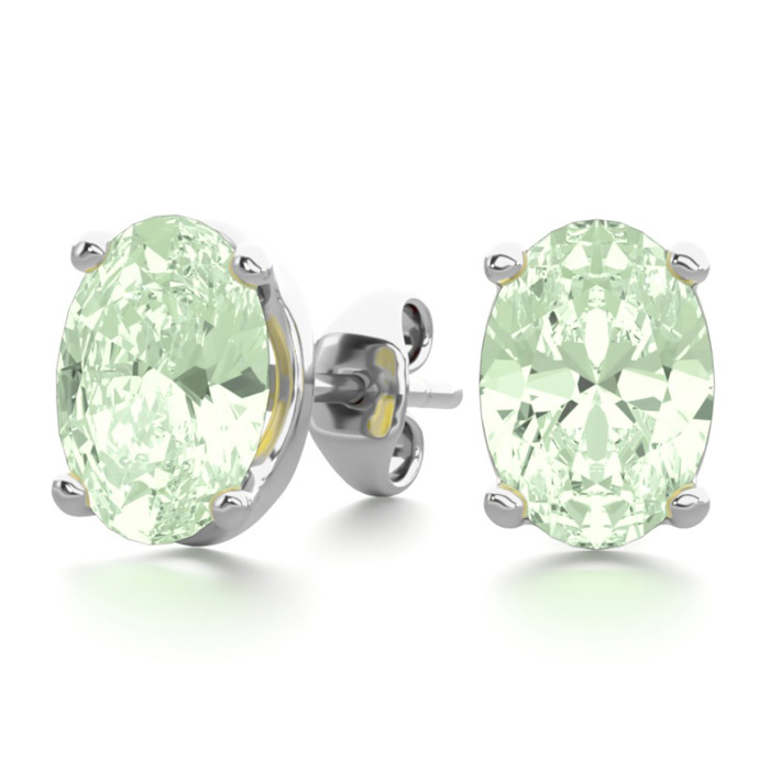 1.5 Carat Oval Shape Green Amethyst Stud Earrings In Sterling Silver By SuperJeweler