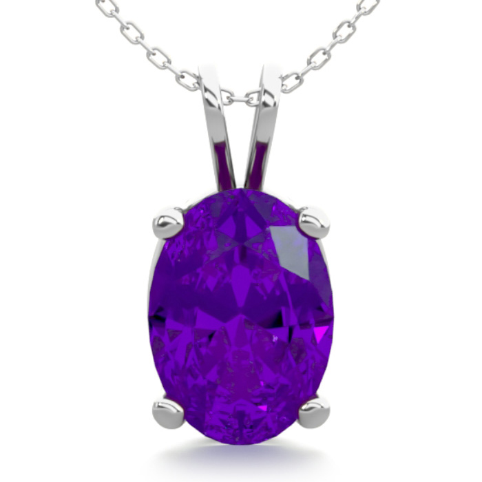 3/4 Carat Oval Shape Amethyst Necklace In Sterling Silver, 18 Inches By SuperJeweler