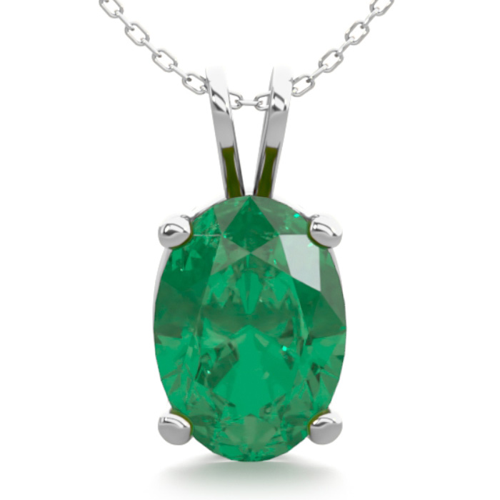 3/4 Carat Oval Shape Emerald Necklaces In Sterling Silver, 18 Inch Chain By SuperJeweler