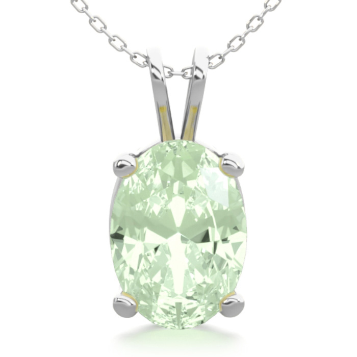 3/4 Carat Oval Shape Green Amethyst Necklace in Sterling Silver, 18 Inches by SuperJeweler