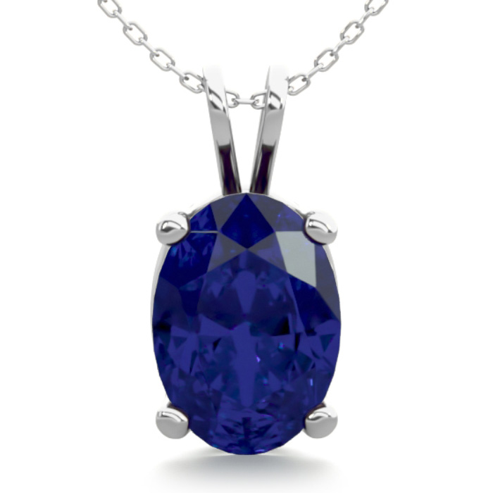 1 Carat Oval Shape Sapphire Necklace in Sterling Silver, 18 Inches by SuperJeweler