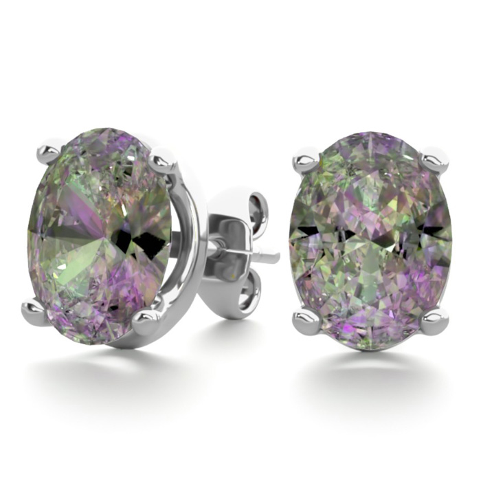 3 Carat Oval Shape Mystic Topaz Stud Earrings in Sterling Silver by SuperJeweler