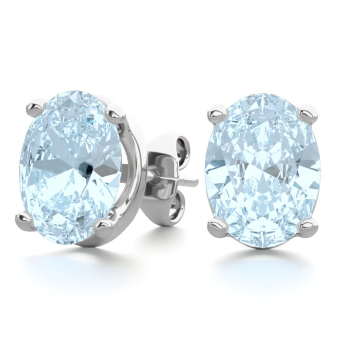 2 1/3 Carat Oval Shape Aquamarine Stud Earrings in Sterling Silver by SuperJeweler