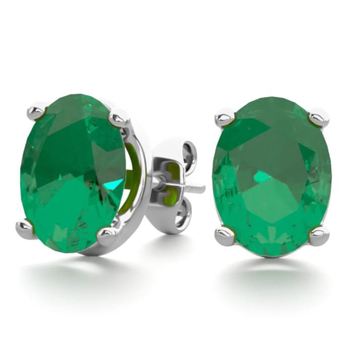 2 1/3 Carat Oval Shape Emerald Stud Earrings in Sterling Silver by SuperJeweler