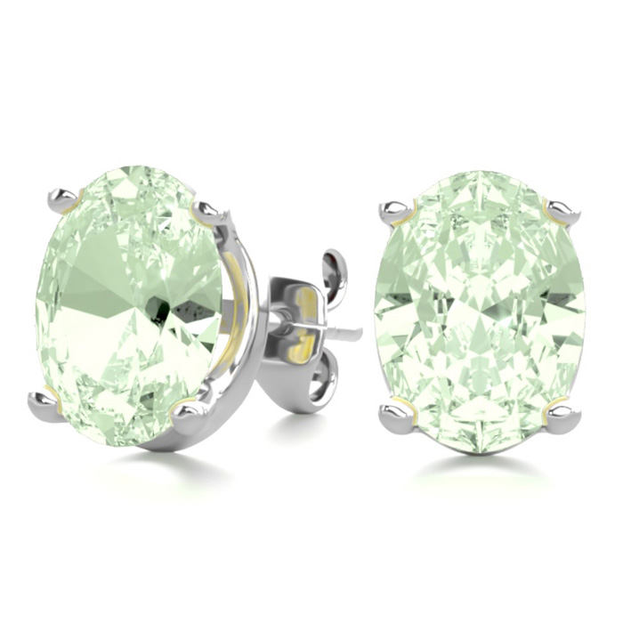 2 Carat Oval Shape Green Amethyst Stud Earrings in Sterling Silver by SuperJeweler